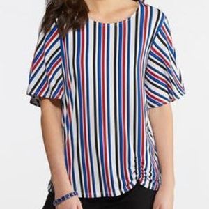 Vertical Stripe Sleeve Top w/silver ring on sleeve